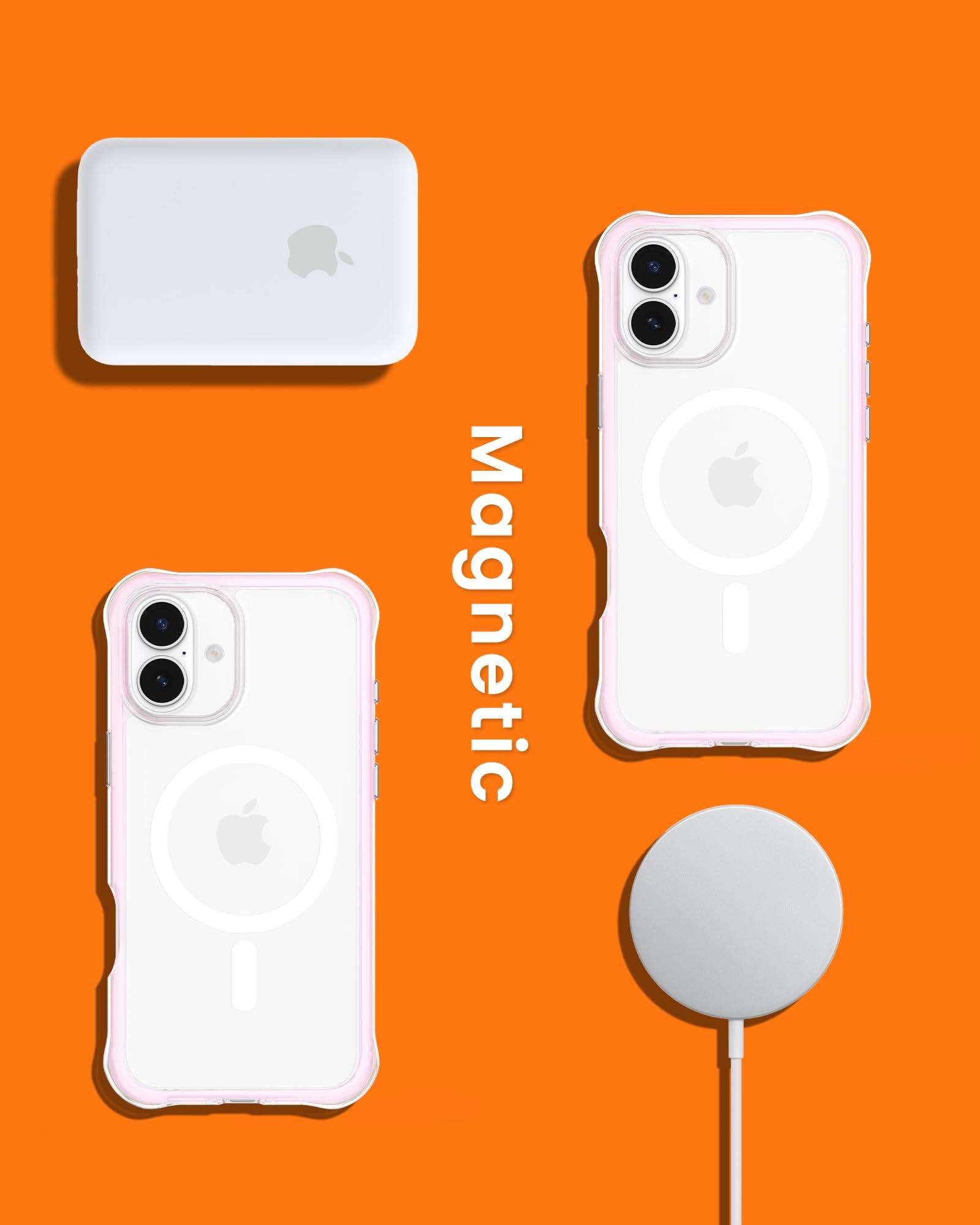 Alt View 6. Ornarto - ORNARTO Air Case for iPhone 16 Plus Clear, Compatible with MagSafe, Military-Grade Drop Protection Cover-Pink - Pink.