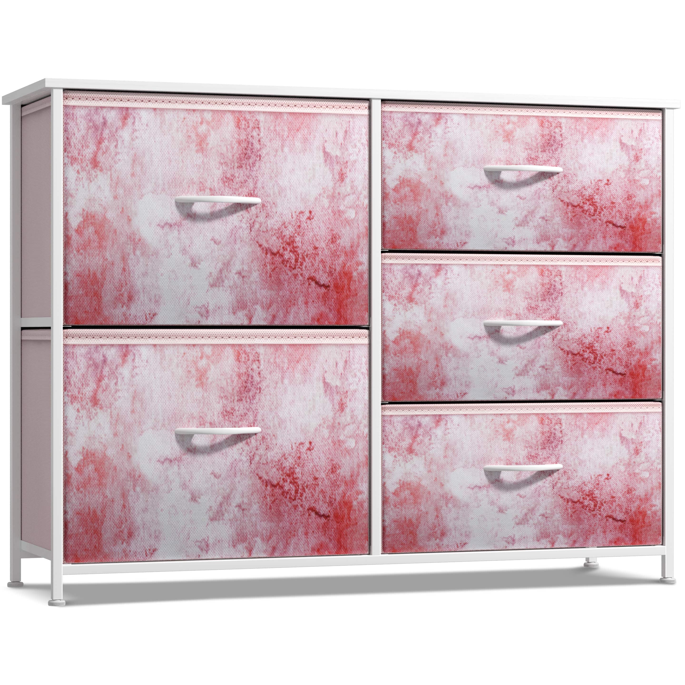 Sorbus - Dresser with 5 Drawers - Storage Chest Organizer with Steel Frame, Wood Top, Handles, Fabric Bins - Tie dye pink