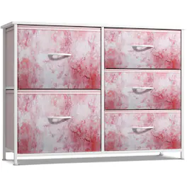 Sorbus - Dresser with 5 Drawers - Storage Chest Organizer with Steel Frame, Wood Top, Handles, Fabric Bins - Tie dye pink