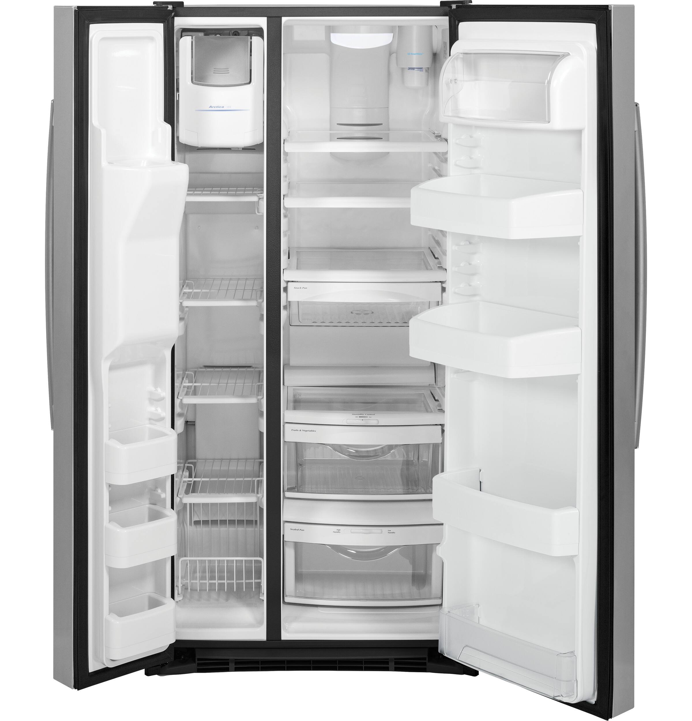 Alt View 14. GE - 23.2 Cu. Ft. Side-by-Side Refrigerator with Thru-the-Door Ice and Water - Stainless Steel.