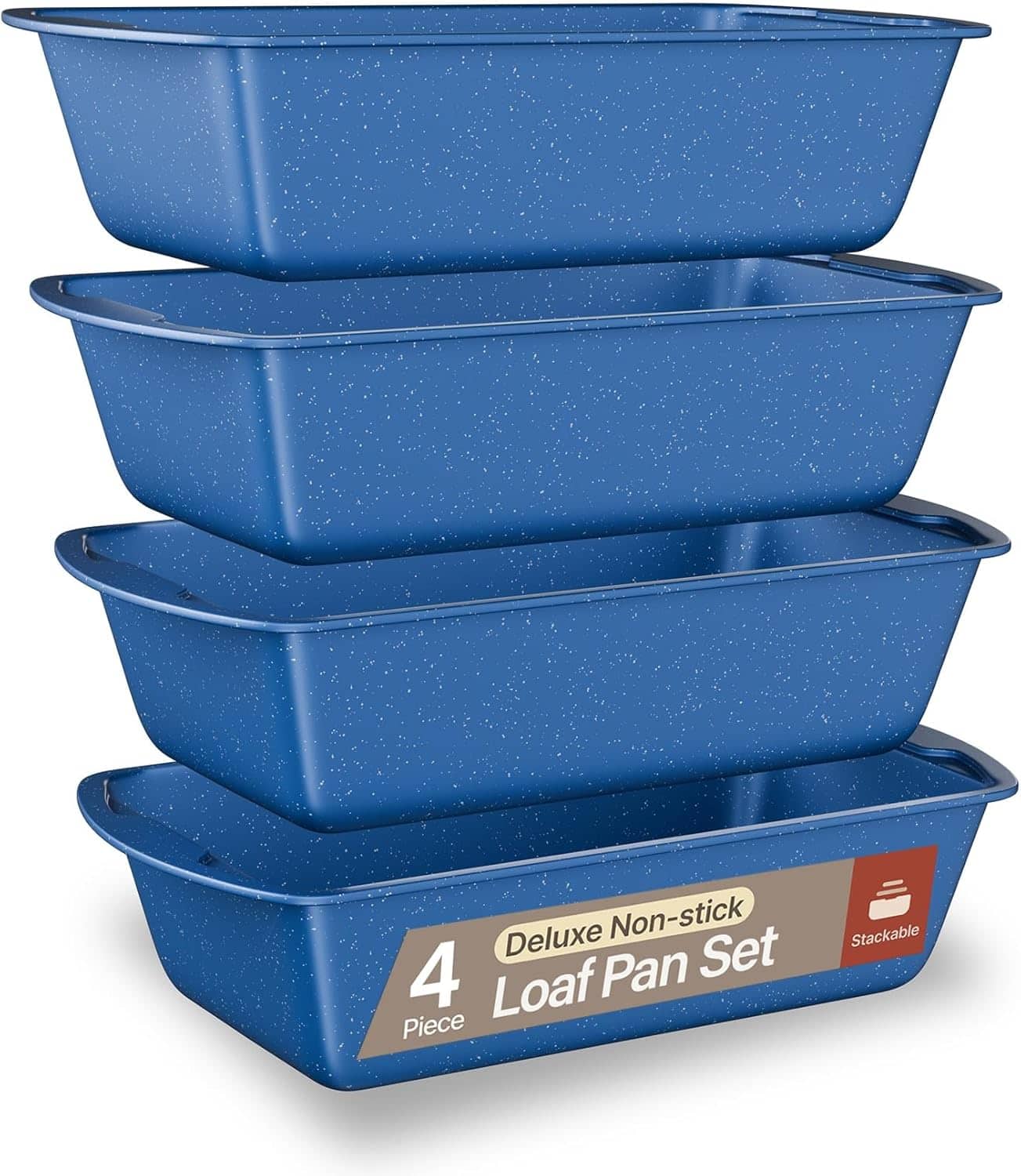 Bakken- Swiss - Loaf Pan Set of 4 – 11" Nonstick Carbon Steel, PTFE-Free, Oven Safe, Stackable, Dishwasher Safe - Blue Marble