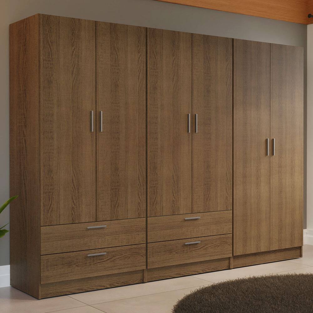 Angle. Madesa - MADESA 6 Doors 4 Drawers Wardrobe Set with Shelves and Hanging Space 94"L- Rustic - Brown.