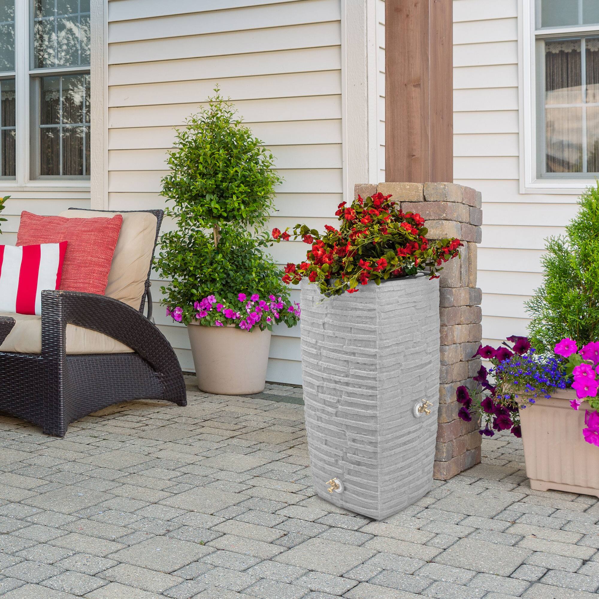 Alt View 2. Good Ideas - Good Ideas Impressions Riverwalk 50 Gallon Rain Barrel, Light Granite & 50' Hose.
