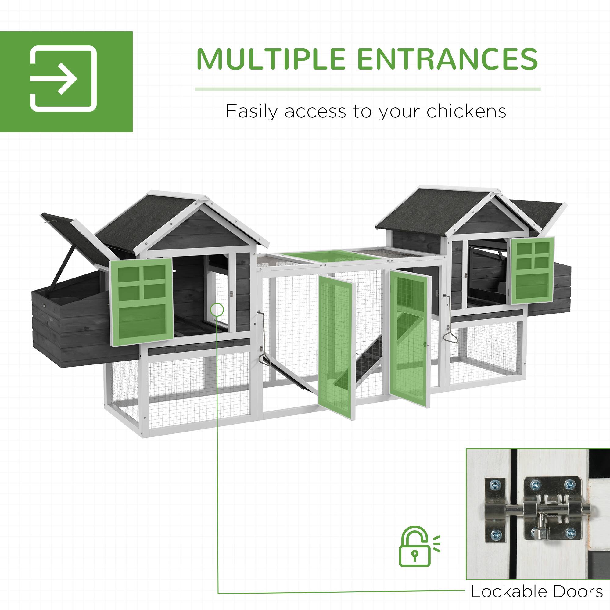 MULTIPLE ENTRANCES  
Easily access to your chickens  

Lockable Doors