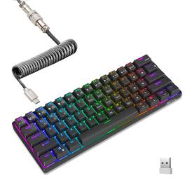 PO3TICJUNKI3 - Rk61 60 Mechanical With Coiled Cable bluetooth wired Wireless Mini 61 Keys Rgb Hot Swappable Blue Gaming - Black