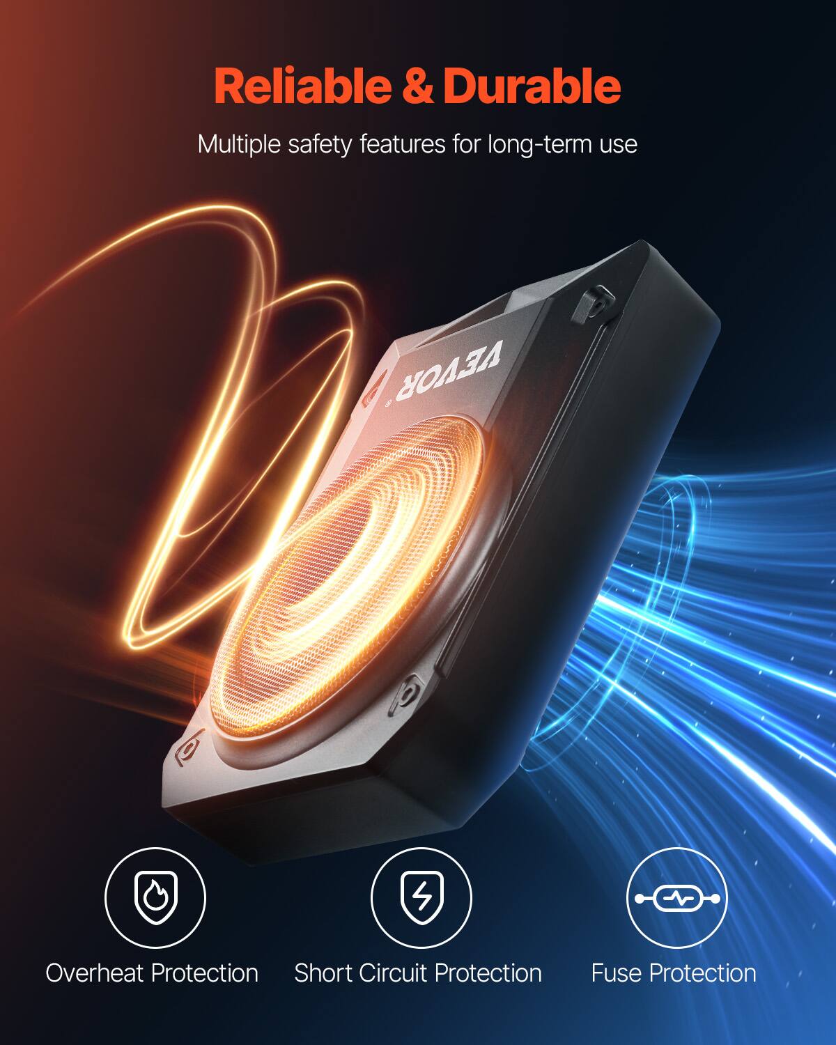 Reliable & Durable  
Multiple safety features for long-term use  

Overheat Protection  
Short Circuit Protection  
Fuse Protection