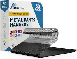 Lifemaster - Metal Pants Hangers – 50-Pack, Non-Slip, Rubber Coated, Open-Ended, Space-Saving for Pants & Jeans - Black