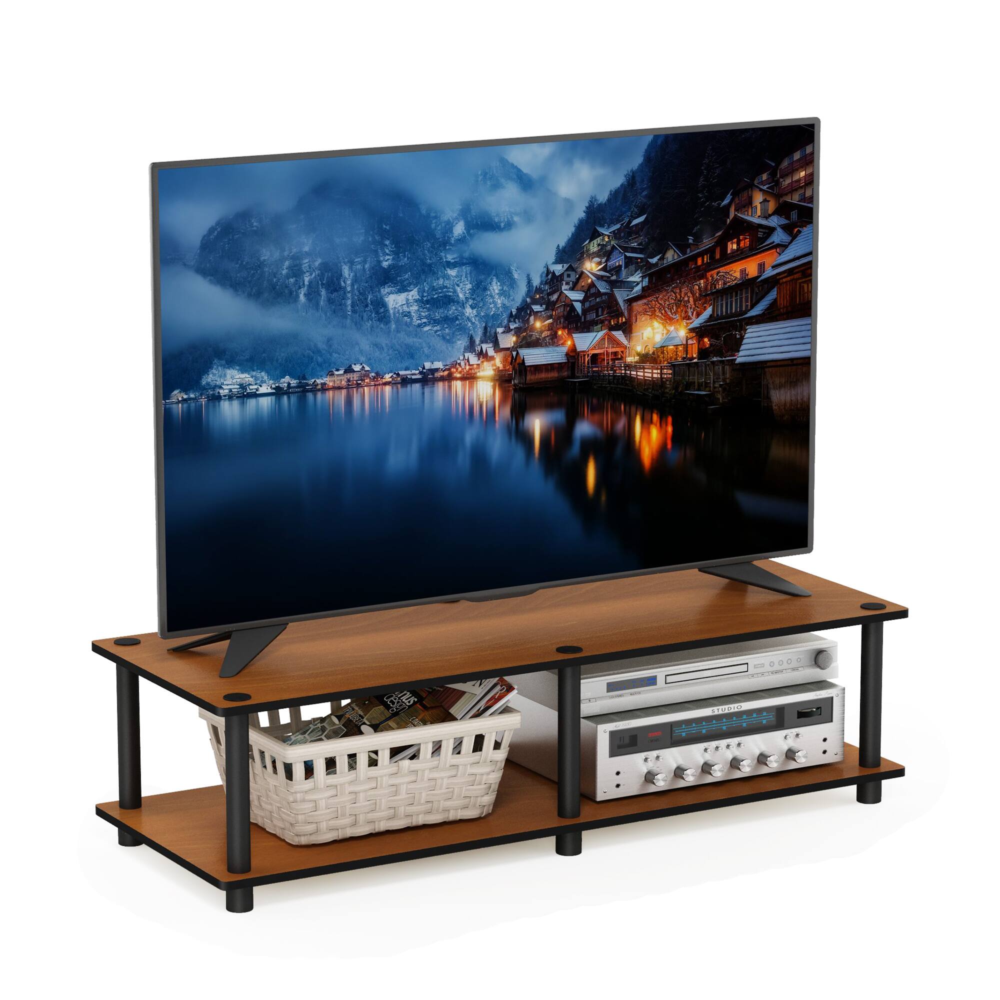 Alt View 3. Furinno - Furinno Just No Tools Wide TV Stand,Tube - Light Cherry/Black.