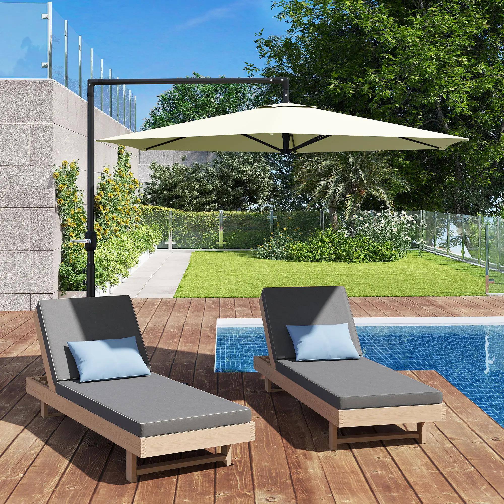 Alt View 6. Spaco - Spaco 9.5FT Offset Patio Umbrella with Crank, Round Cantilever Base for Deck - Beige.