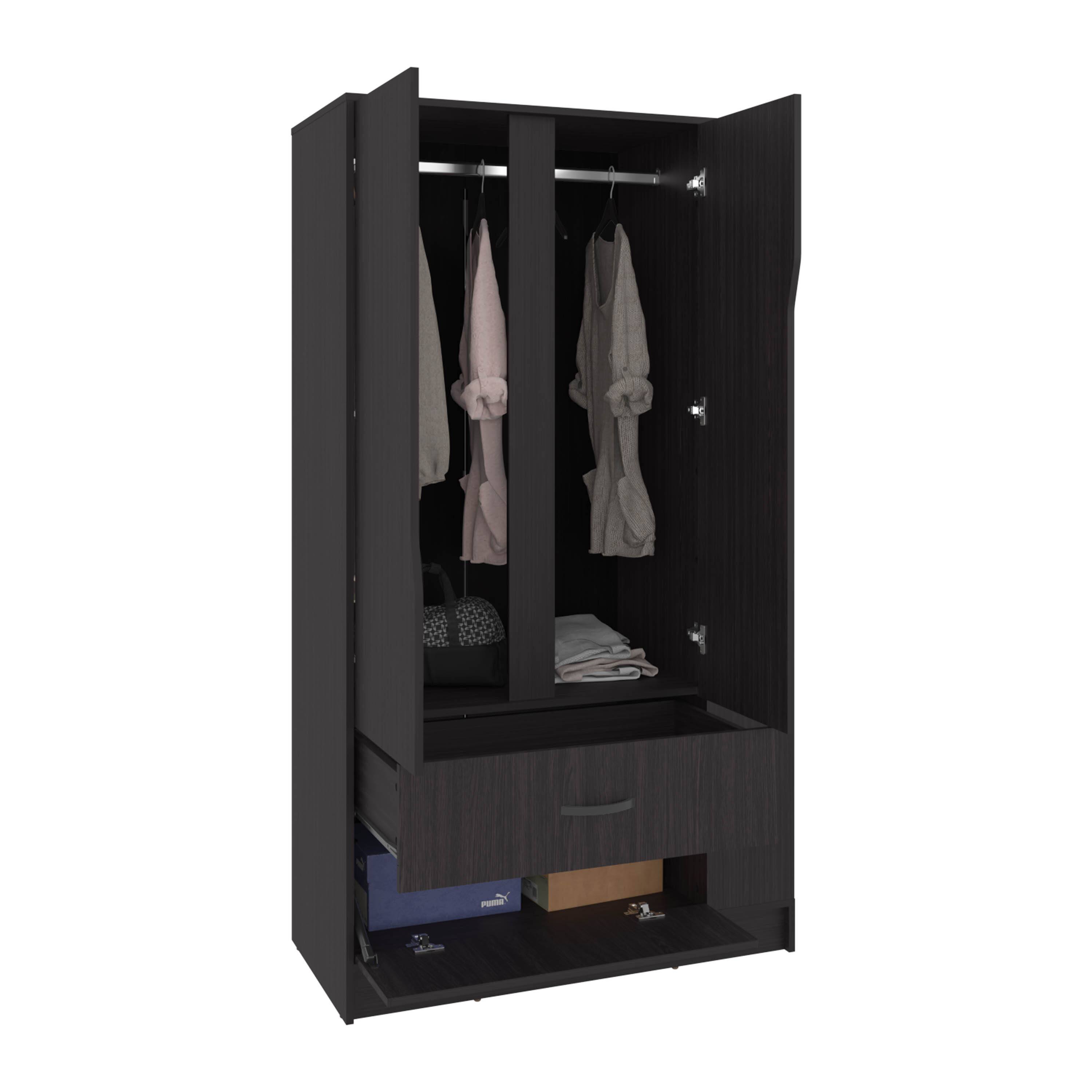 Alt View 2. TuHome - Dakota Armoire With Double Doors, Hanging Rod And Interior Shelves, Freestanding Modern Wardrobe - Black.