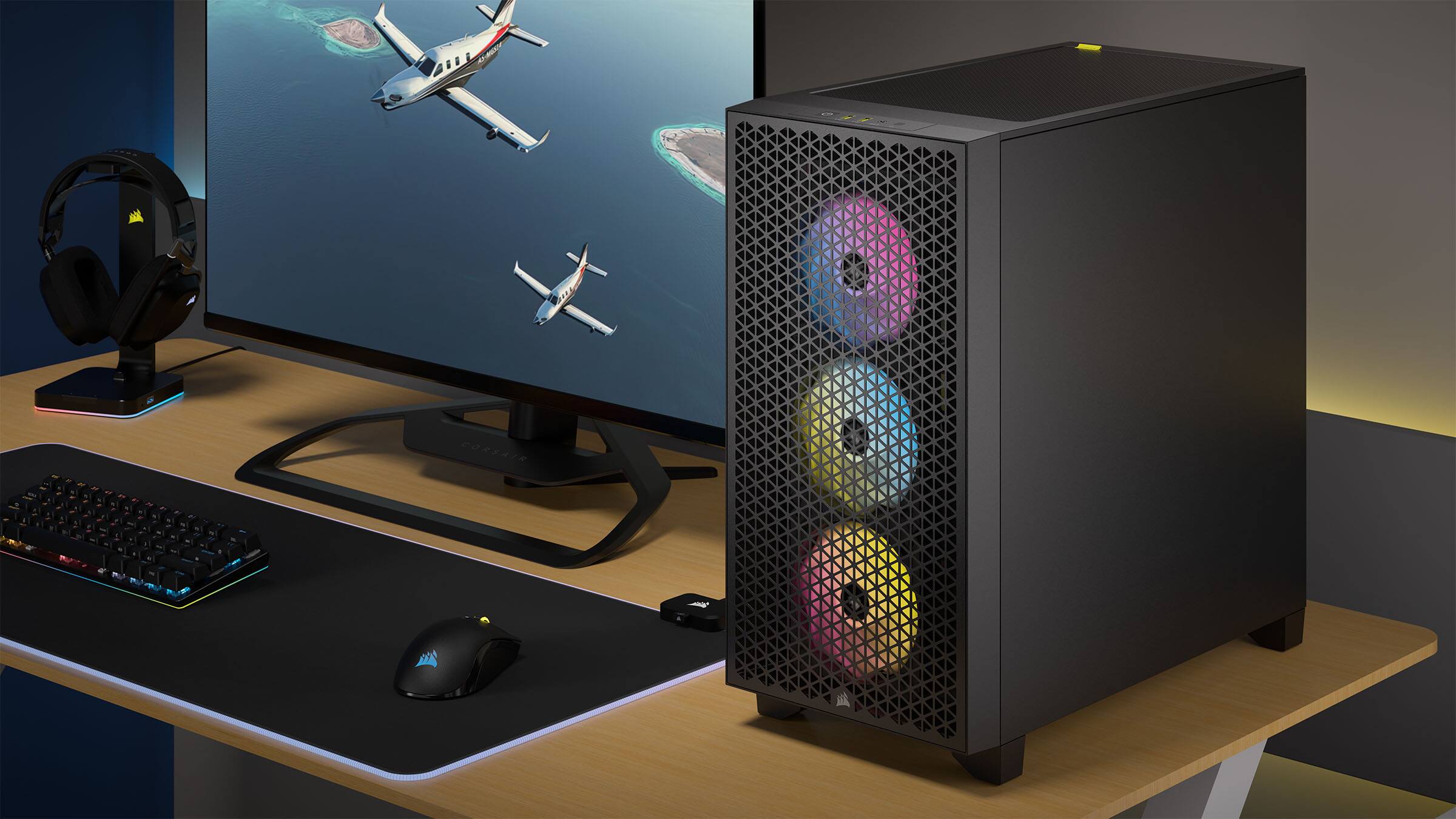 Alt View 6. CORSAIR - CORSAIR 3000D RGB Airflow Mid-Tower PC Case, Black, 3 AR120 RGB Fans, High-Airflow, Up to 8x120mm - Black.