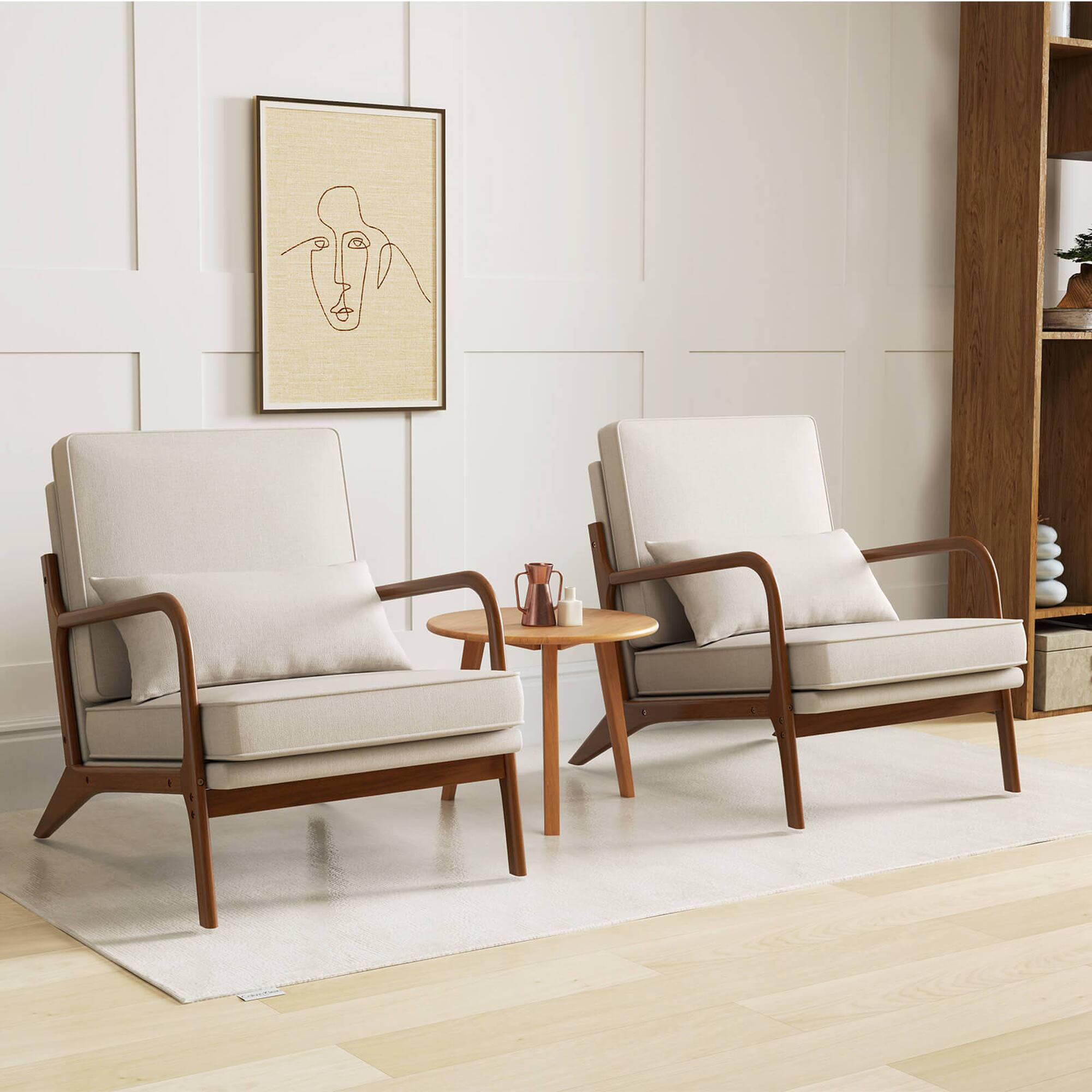 Alt View 1. Costway - Costway 2 PCS Modern Accent Chair Upholstered Leisure Armchair with Rubber Wood Armrests - Beige.