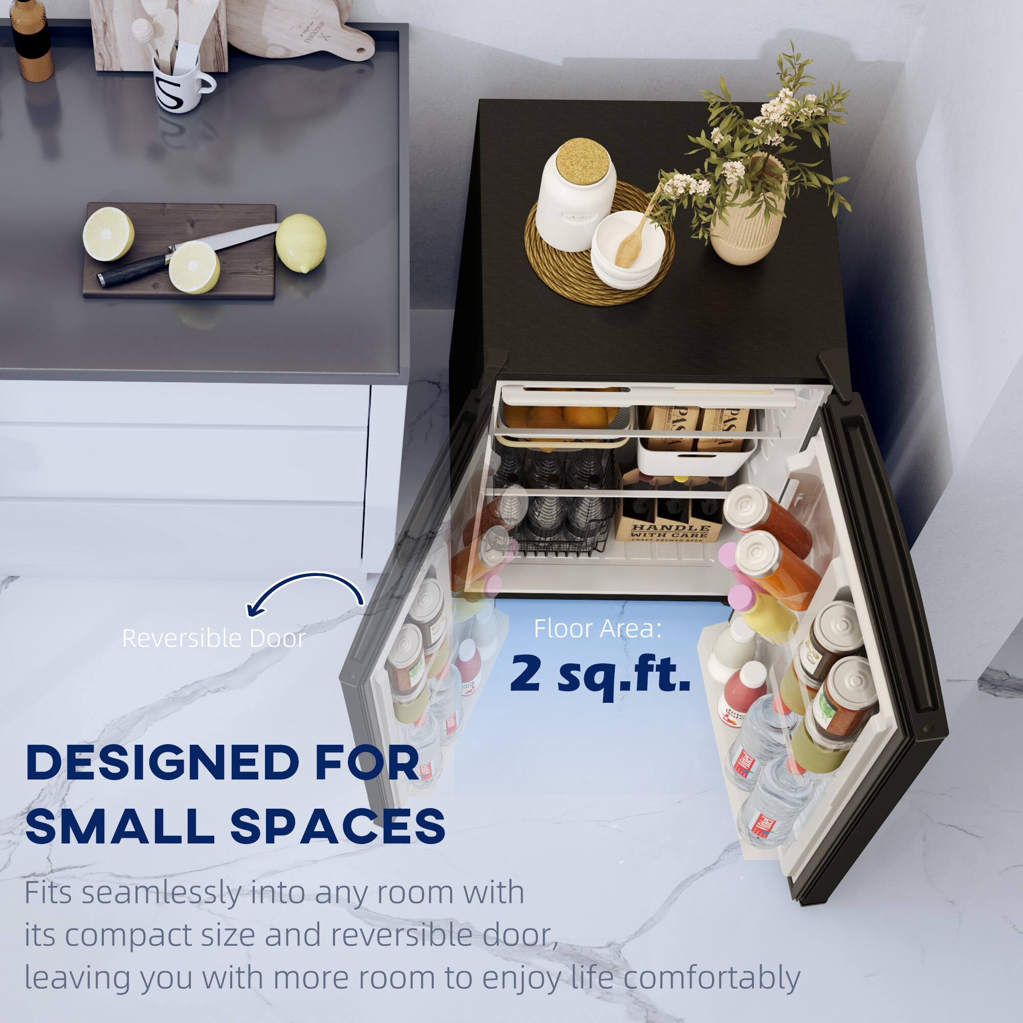 Reversible Door, Floor Area: 2 sq.ft., DESIGNED FOR SMALL SPACES, Fits seamlessly into any room with its compact size and reversible door, leaving you with more room to enjoy life comfortably
