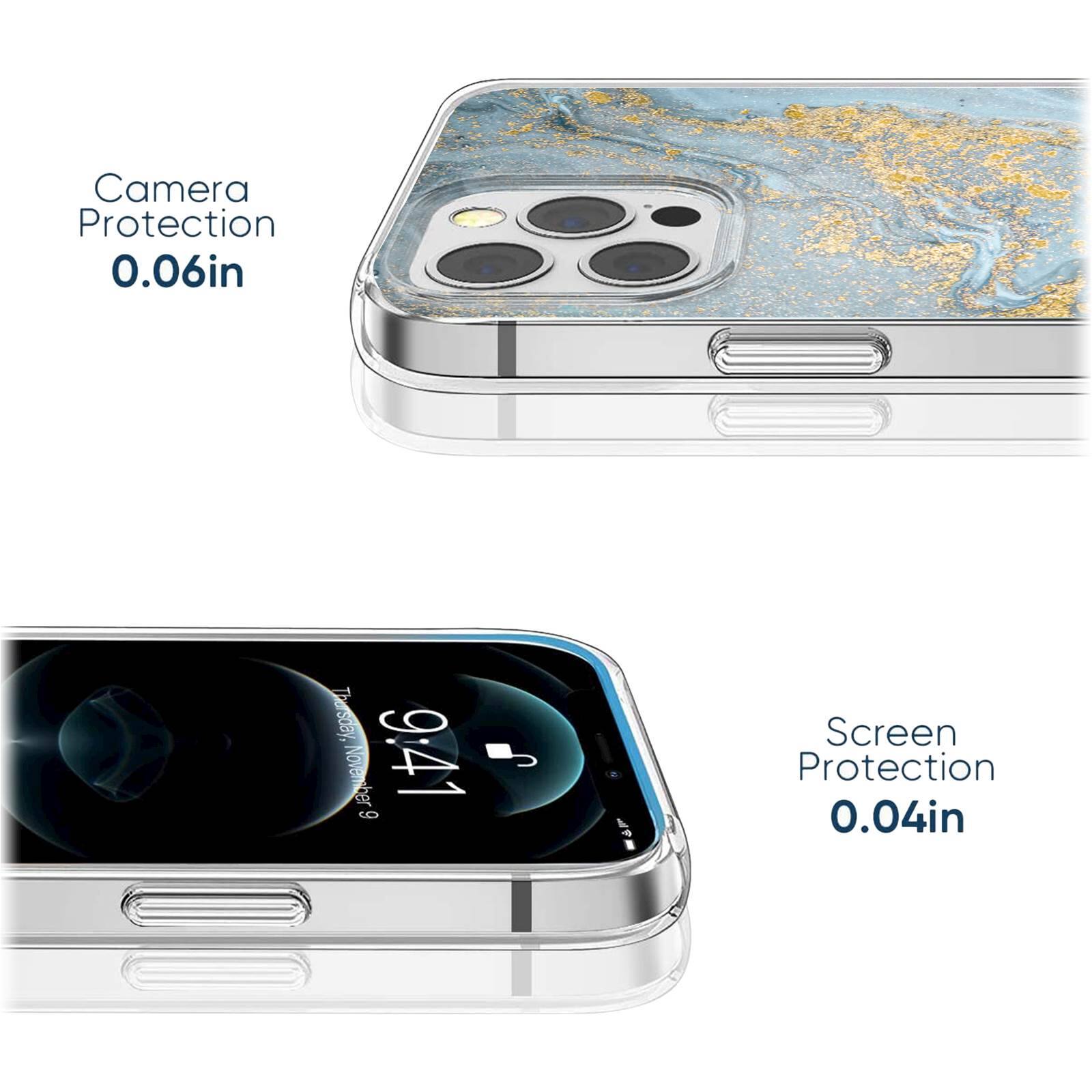 Alt View 13. SaharaCase - Marble Series Case for Apple iPhone 13 Pro - Blue/Gold.