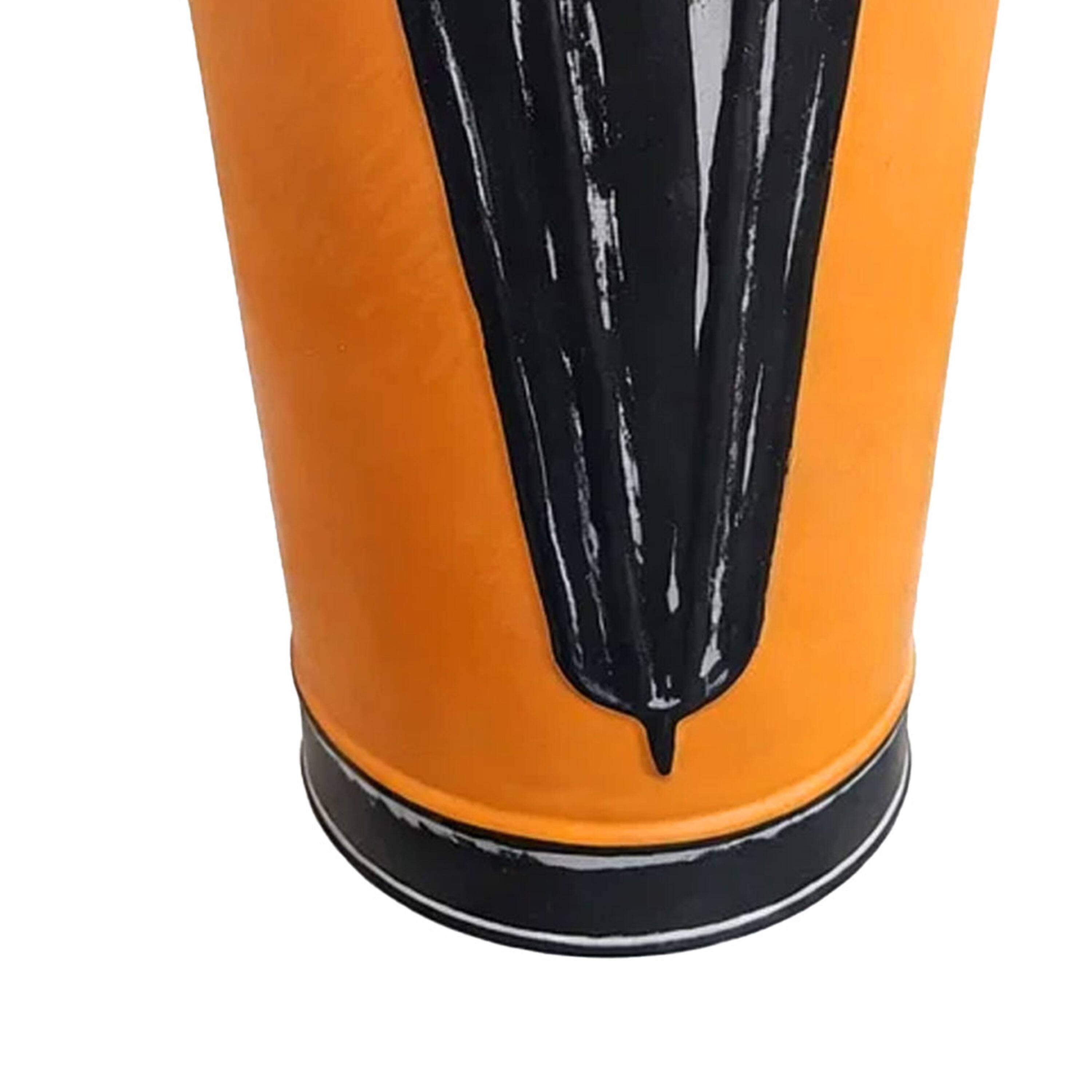 Back. Manhattan Lane - 21, 16 Inch Metal Umbrella Stands, Black Engraved Artwork, Set of 2, Orange - Brown, Black, White.