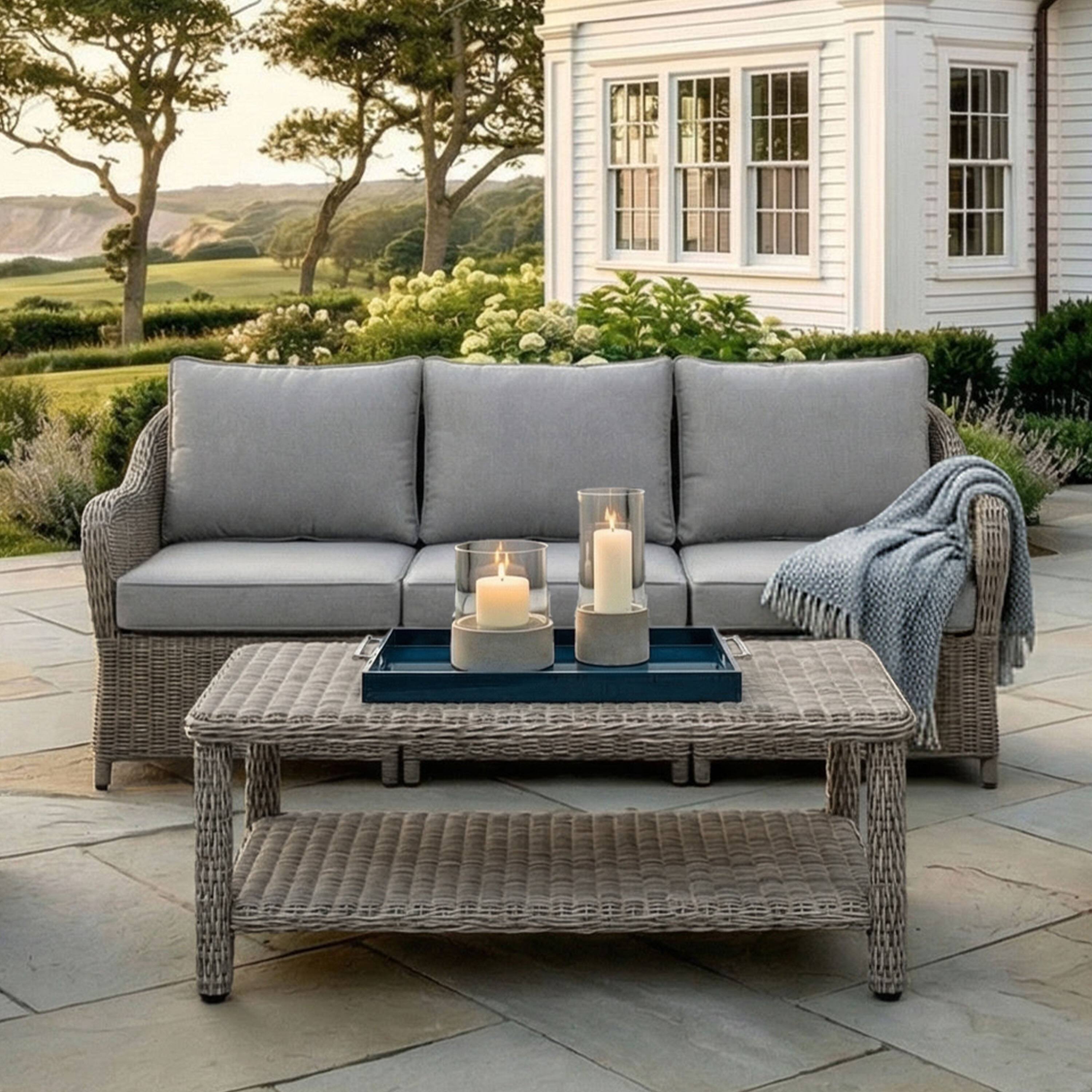 Alt View 3. Martha Stewart - Lily Pond Indoor-Outdoor Patio Coffee Table with Lower Storage Shelf - Weathered Gray.