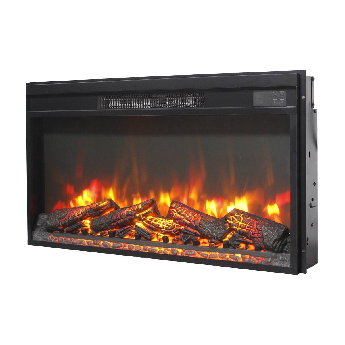 Front. Loheer - Loheer 30 inch electric fireplace insert ultra thin heater with log set - Antique Black.