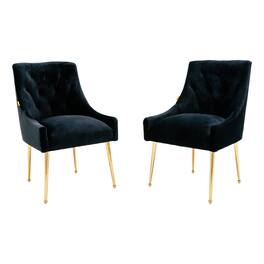 Boyel Living - Tufted Velvet Upholstered Golden Legs Dining Chair with Pulling Handle and Adjustable Foot Nails(Set of 2) - Black