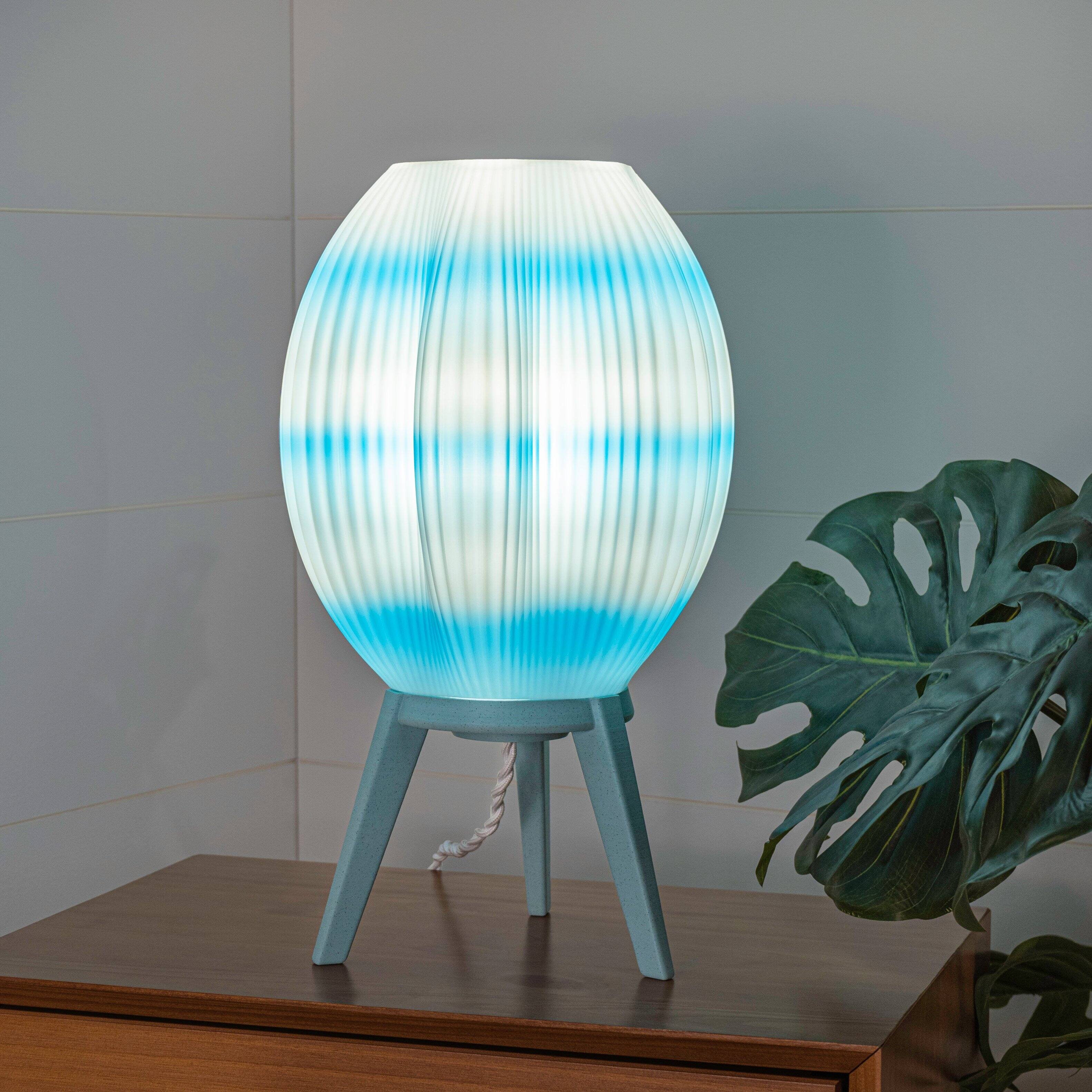 Alt View 1. Jonathan Y - Wavy 16.5" Modern Contemporary Plant-Based PLA 3D Printed Dimmable LED Table Lamp, Blue/White - Blue/White.
