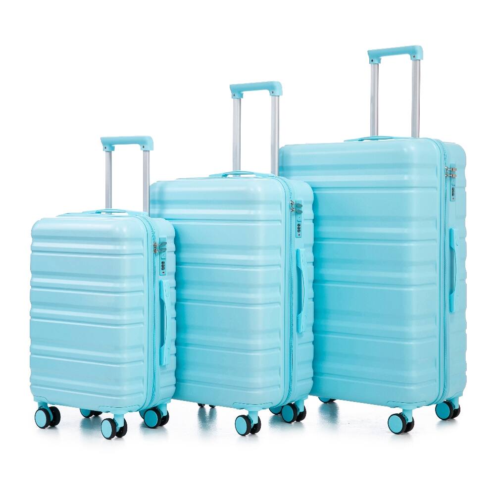 Front. Ropilly - Ropilly 3 Piece Luggage Set Hard Shell Suitcase with Spinner Wheels, Blue - Blue.