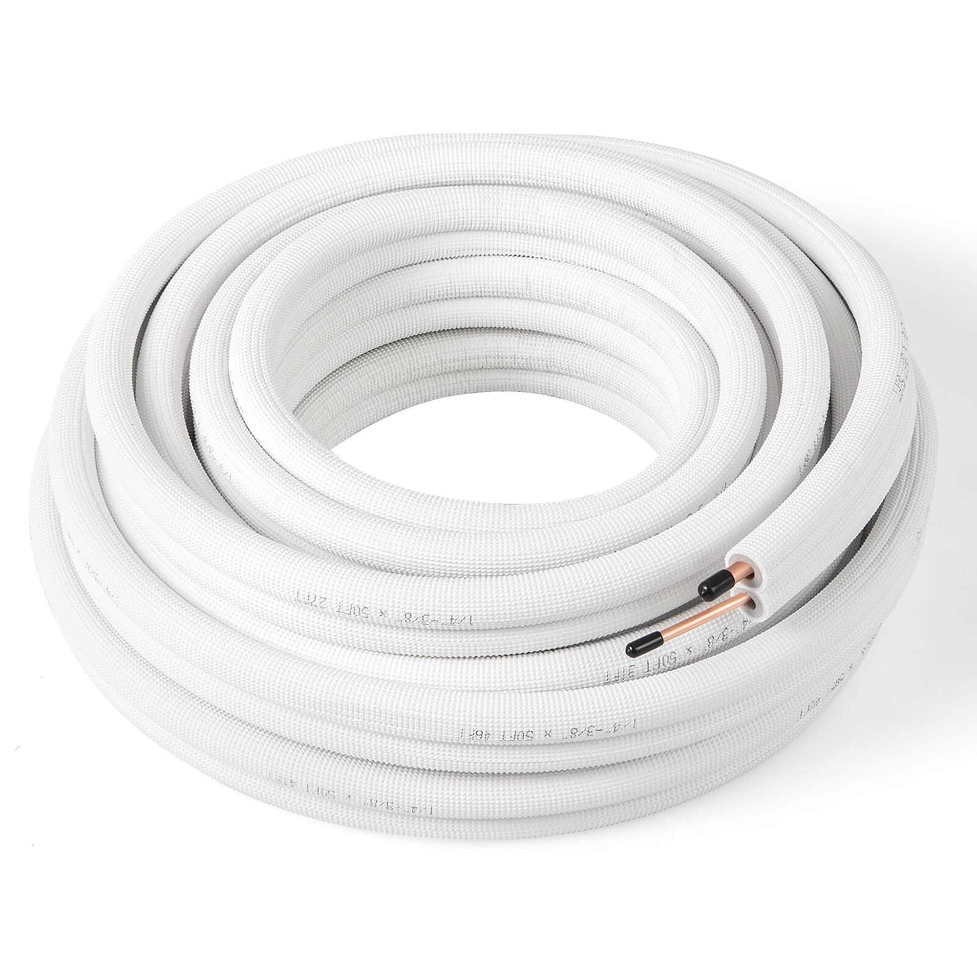 Costway - 50 FT Air Conditioning Copper Tubing Hose Extension for Mini Split AC Includes 1/4 inch & 3/8 inch O.D. pipes - White