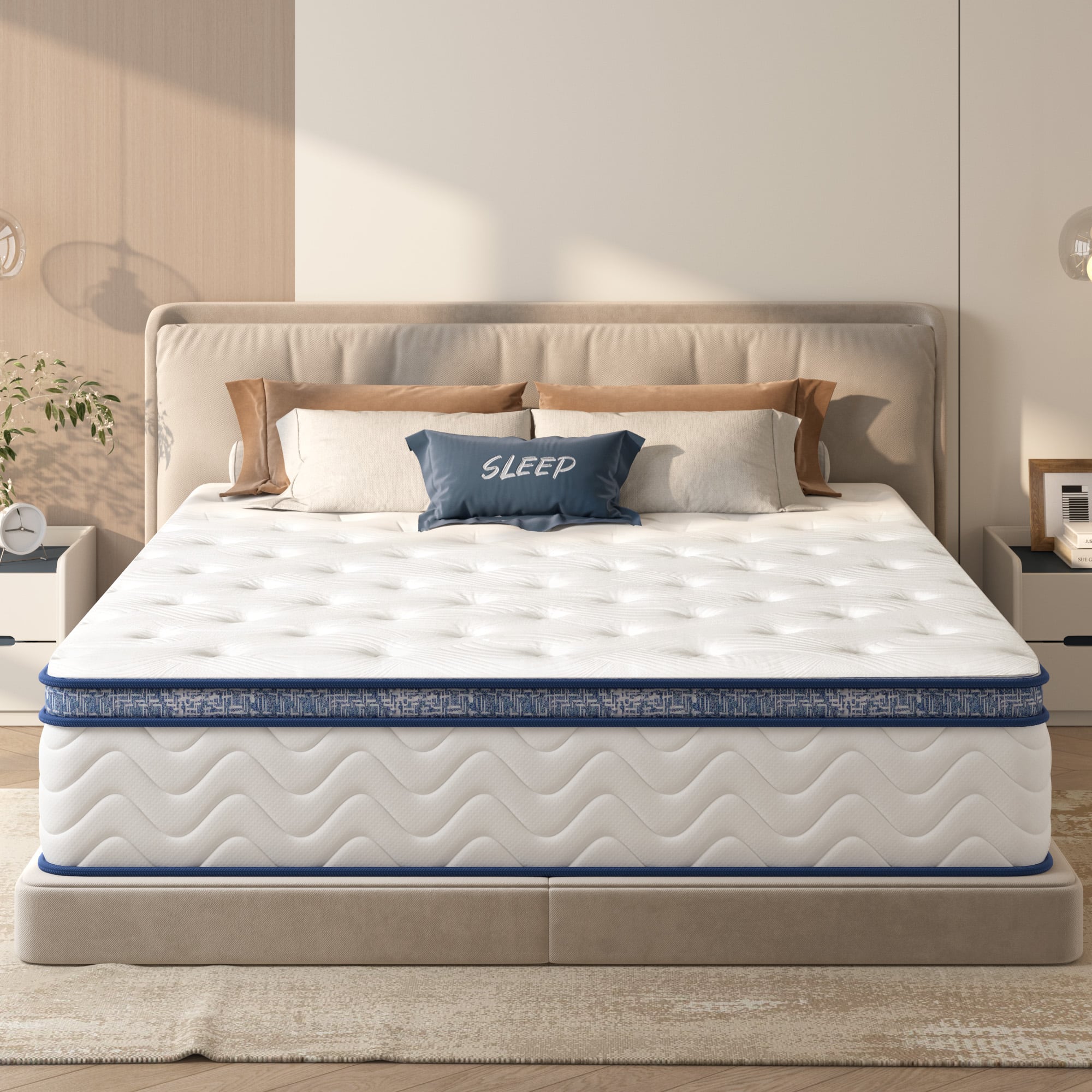 GOODSILO - 12 Inch Hybrid King Mattress with Pocketed Innerspring, Medium Firm Support - White