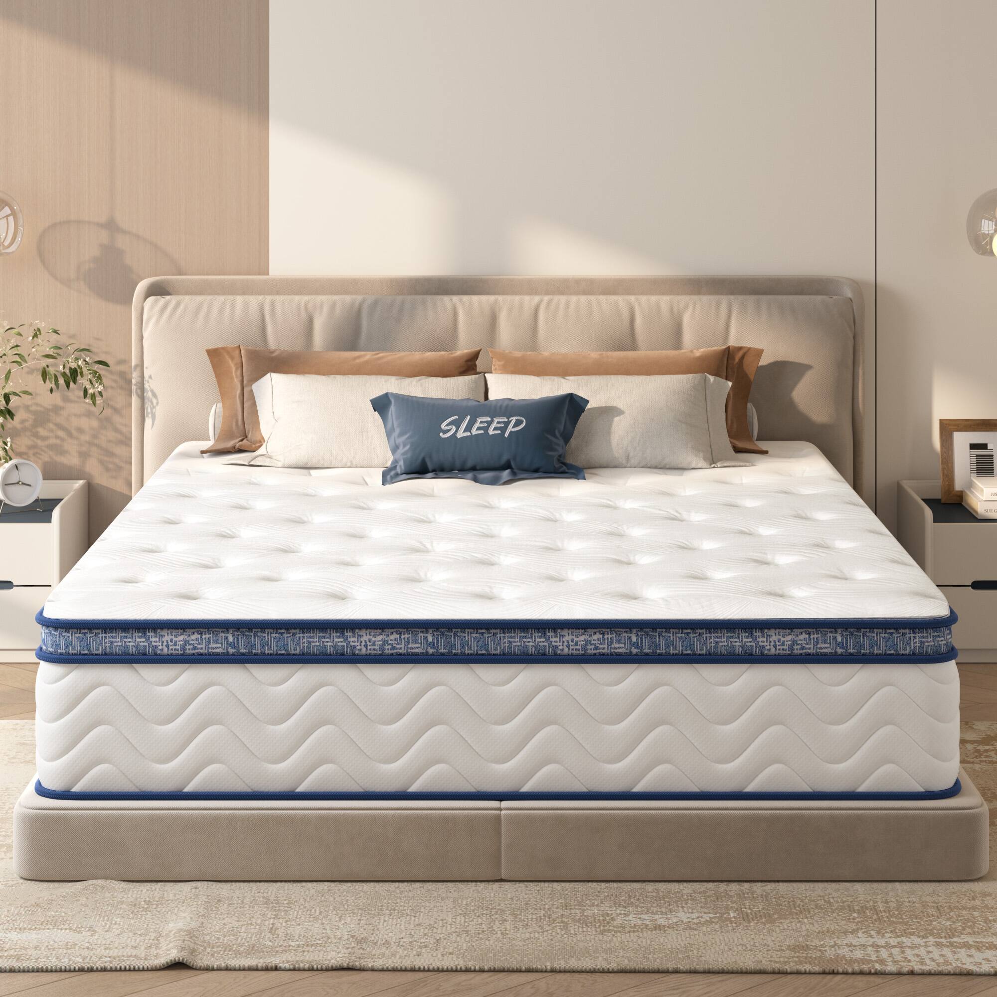 Front. GOODSILO - 12 Inch Hybrid King Mattress with Pocketed Innerspring, Medium Firm Support - White.