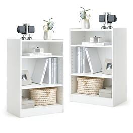 Costway - 2 PCS 3-Tier Bookcase Open Multipurpose Display Rack Cabinet with Adjustable Shelves - White