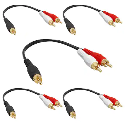Front. Cmple.com - Cmple - Stereo Audio Y Adapter Cable, 3.5mm to RCA & RCA Splitter, Male to Female AUX Cable - 5 Pack 1 RCA M to 2 RCA M - Black.