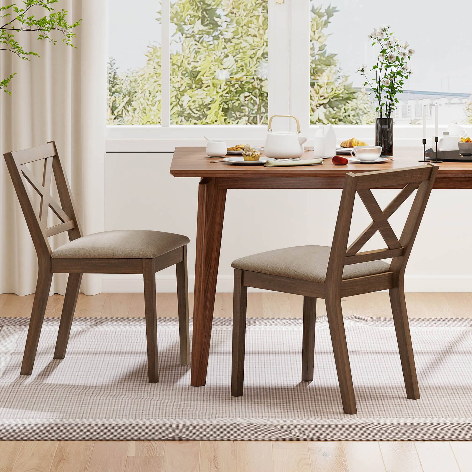 Alt View 3. Costway - Costway Dining Chair Set of 4 Upholstered Seat & Breathable X-shaped - Oak,Light Brown.
