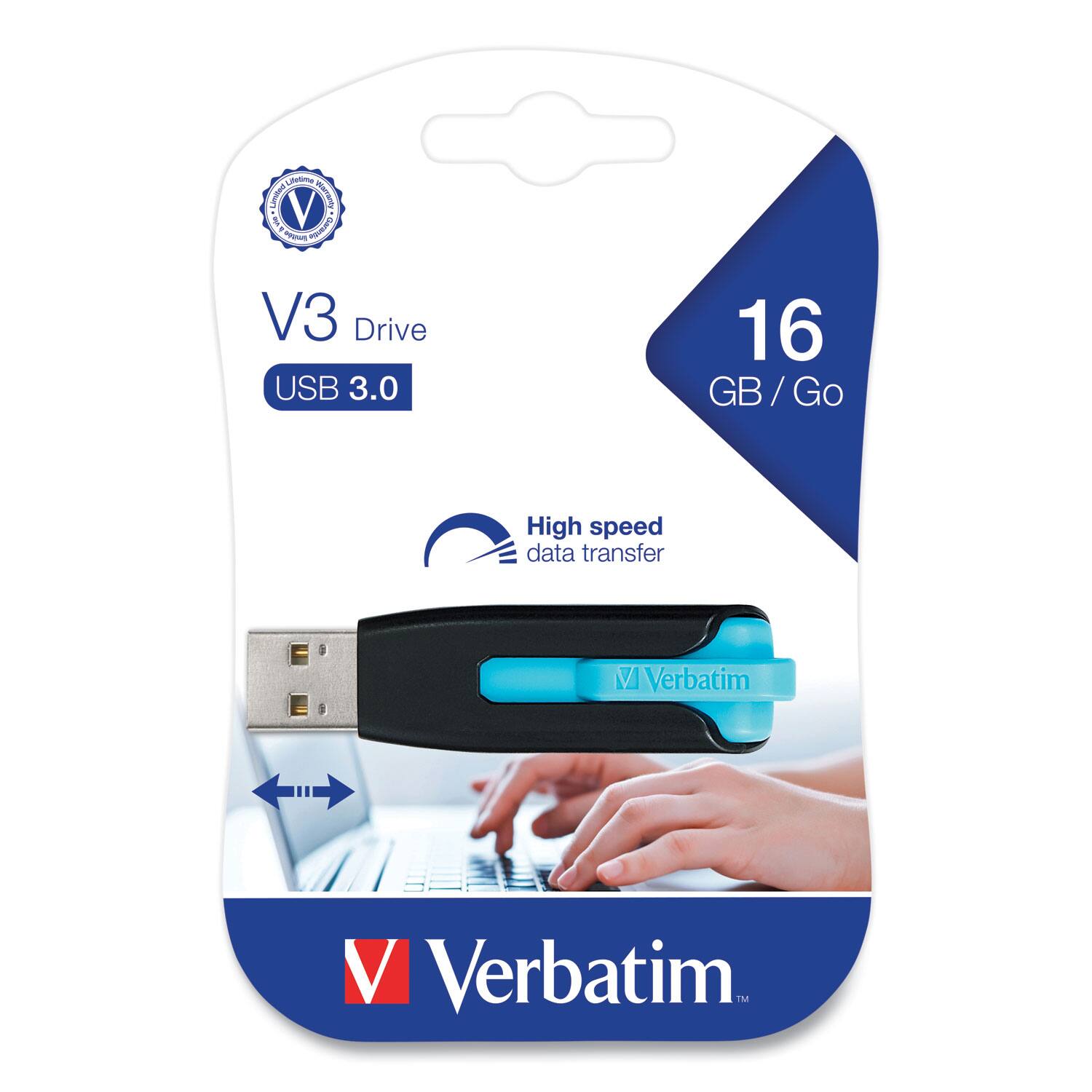 V3 Drive  
USB 3.0  
16 GB / Go  
High speed data transfer  
Verbatim