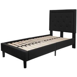 Hivvago - Twin Fabric Upholstered Platform Bed Frame with Tufted Headboard - Black
