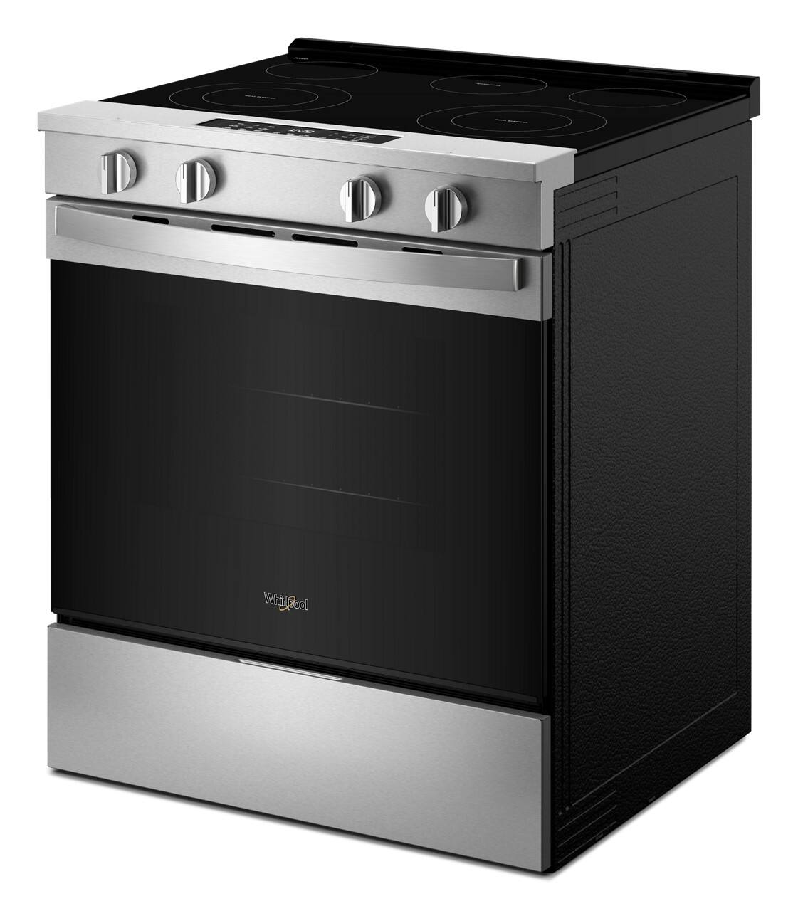 Left. Whirlpool - 5.3 Cu. Ft. Slide-In Electric Range with No Preheat and Slow Cook Modes - Stainless Steel.