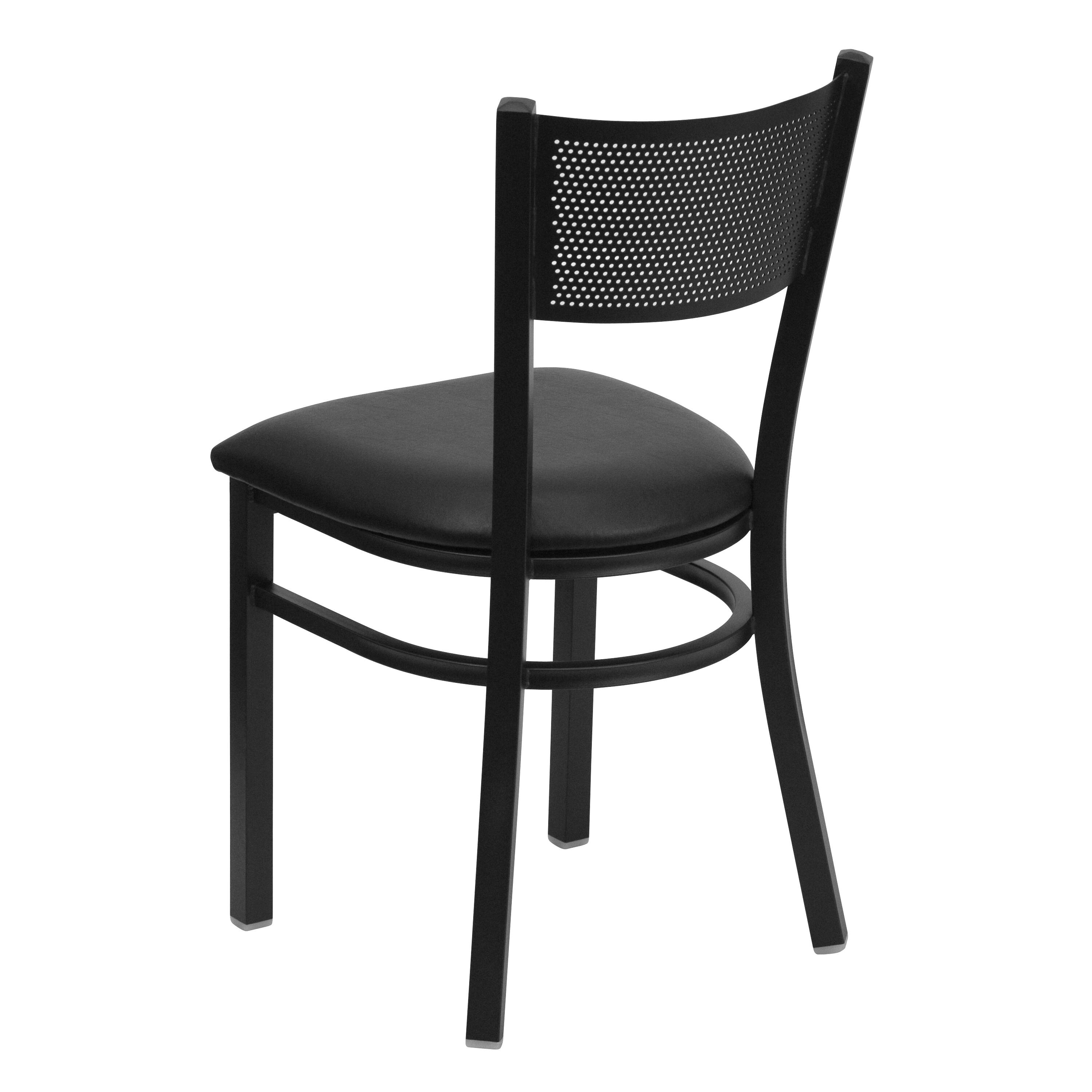 Alt View 3. Emma + Oliver - Grid Back Metal Restaurant Dining Chair - Black Vinyl Seat/Black Metal Frame.