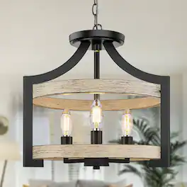 Nordic Hygge - 3-Light Farmhouse Chandelier with Adjustable Height in Wood