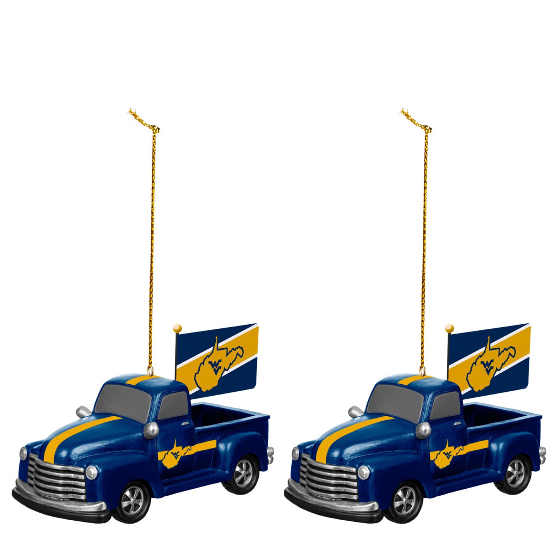 Alt View 1. Evergreen Enterprises - West Virginia Mountaineers 3" Rally Truck Two-Piece Ornament Set - Multicolor.