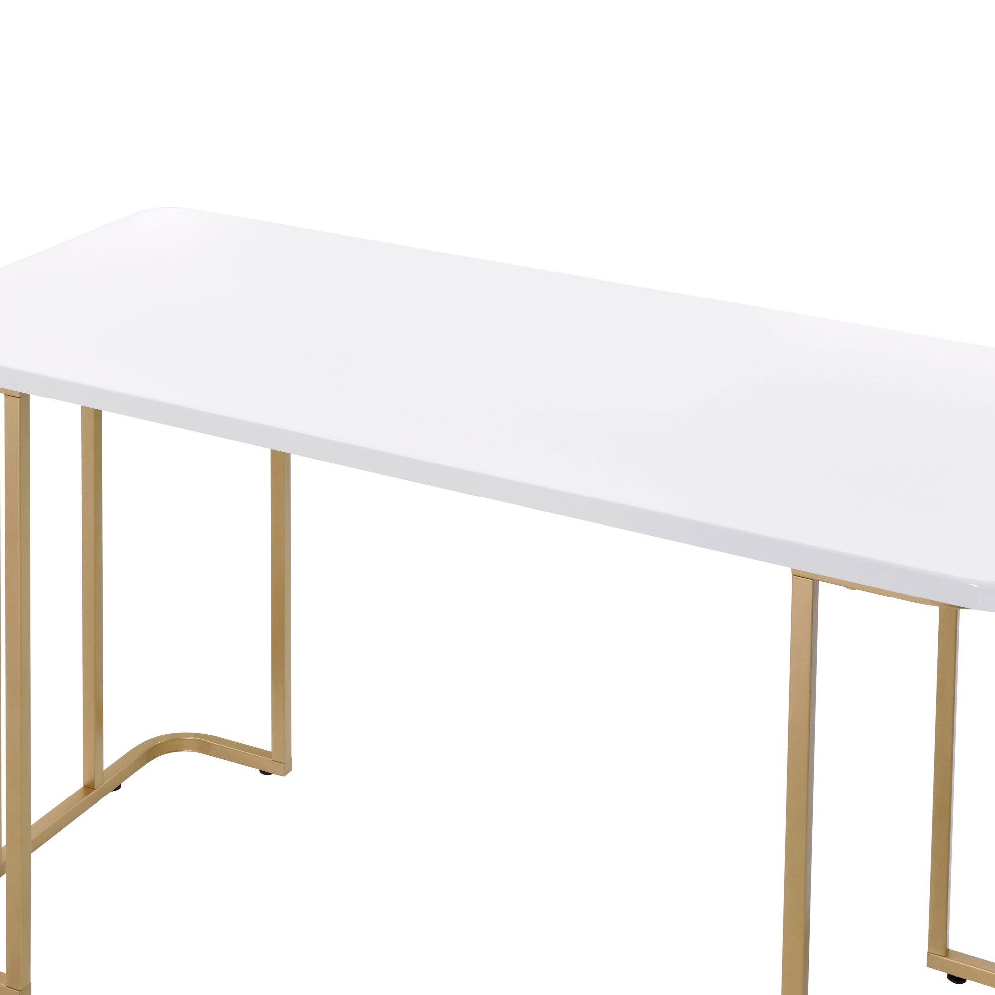 Angle. GOODSILO - Contemporary White and Gold Writing Desk with Open Base Design for Home Office and Study Spaces - Gold+White.