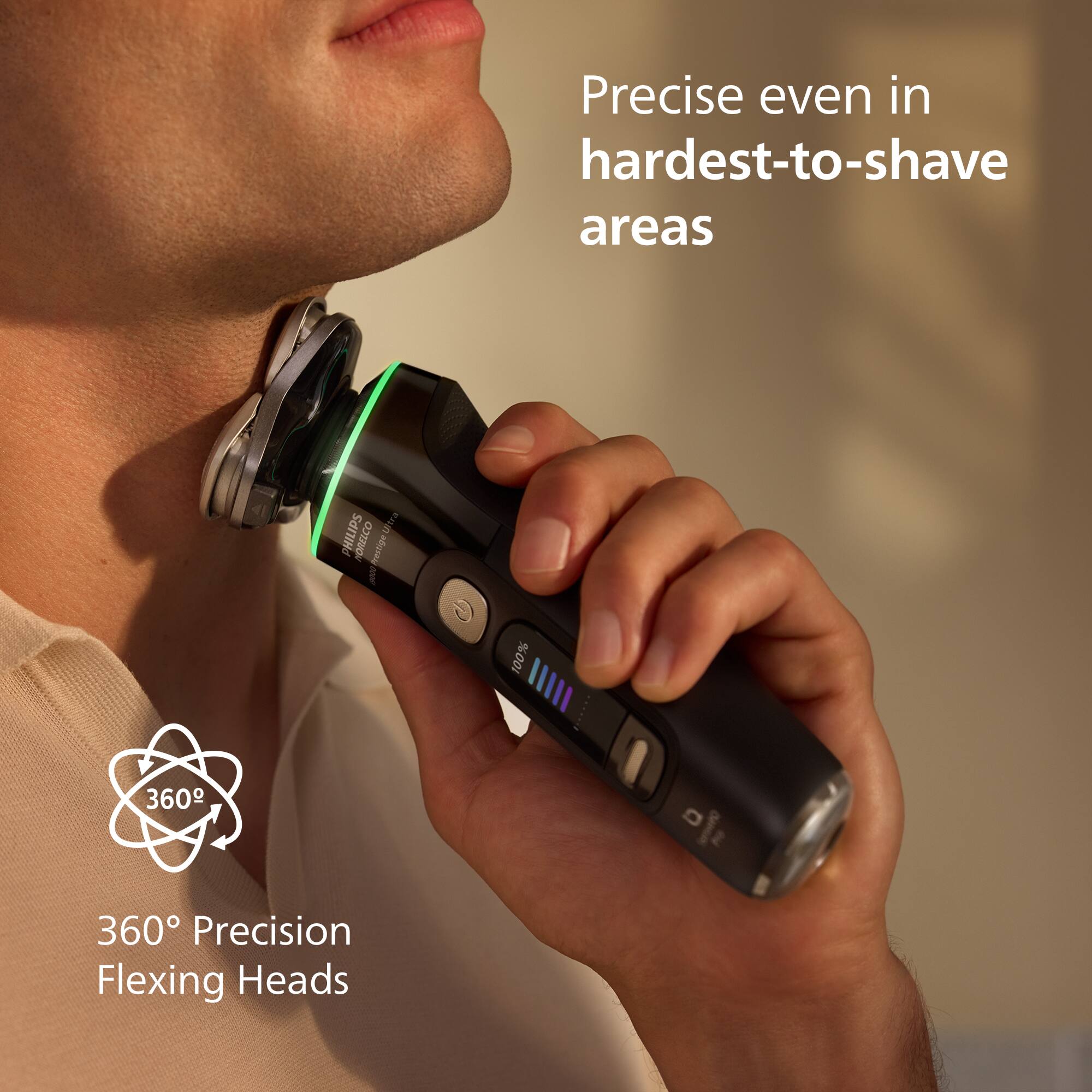 Precise even in hardest-to-shave areas

NORELCO Ultra 00061 Prestige

100%

360° Precision Flexing Heads