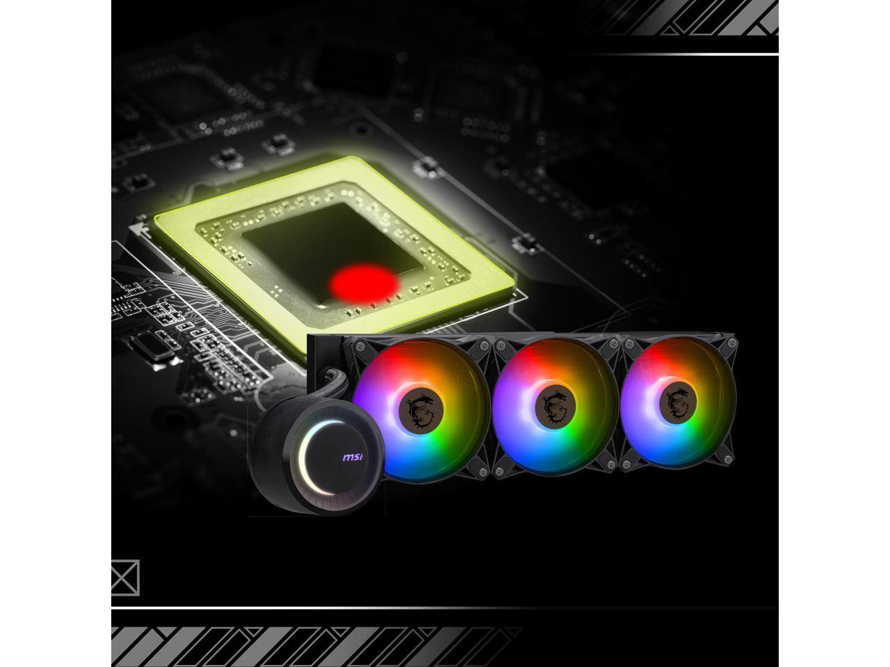 Alt View 4. MSI - MSI MAG CoreLiquid E360 Black - 360mm AIO ARGB Cooler - Triple 120mm Fans - LGA/AM5 - Black.