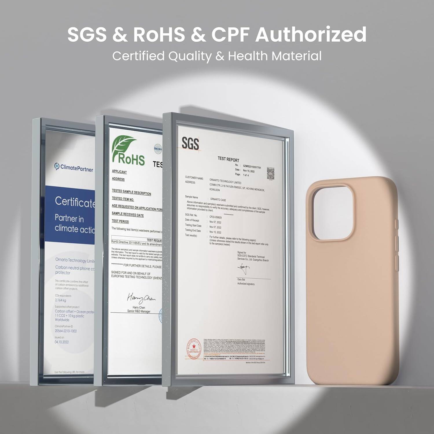 SGS & RoHS & CPF Authorized Certified Quality & Health Material

ClimatePartner Certificate Partner in climate action

RoHS TES

SGS TEST REPORT

Carbon neutral phone protector

2.164kg

Canon offer Creoe cxote 1000 1ag pintie morherte

FOR FURTHER DETAILS PLEASE SIGNED FOR AND BENEFIT OF SHENG FUNG TECHNOLOGY LIMITED

HanChun

Server A

Sarna

1002 X 1200