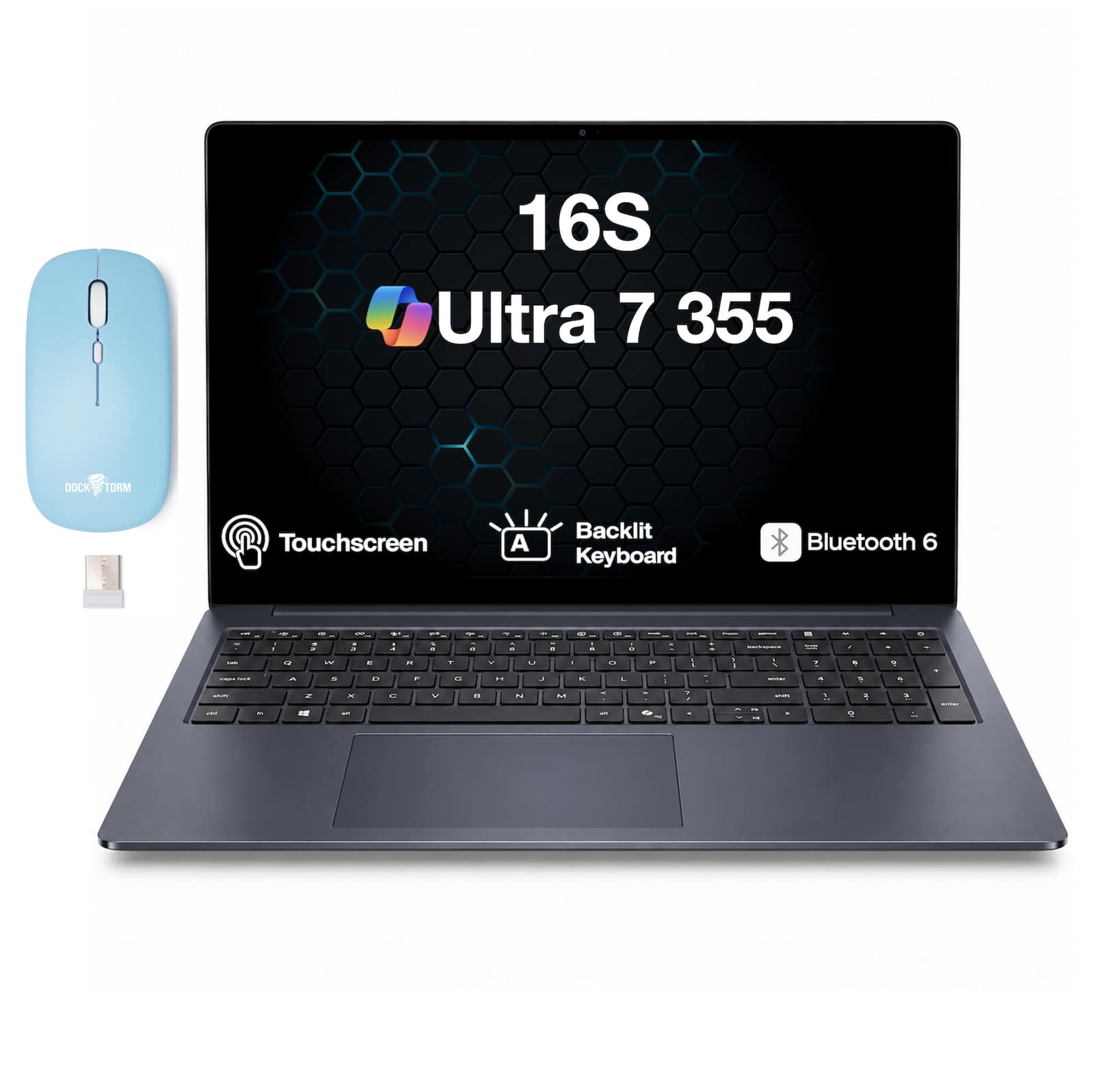 Dell - 16S Laptop 16.0 WUXGA Display (Ultra 7 355, 16GB, 512GB SSD, Win 11 Home) w/Dockztorm Wireless Mouse - Celestial Blue