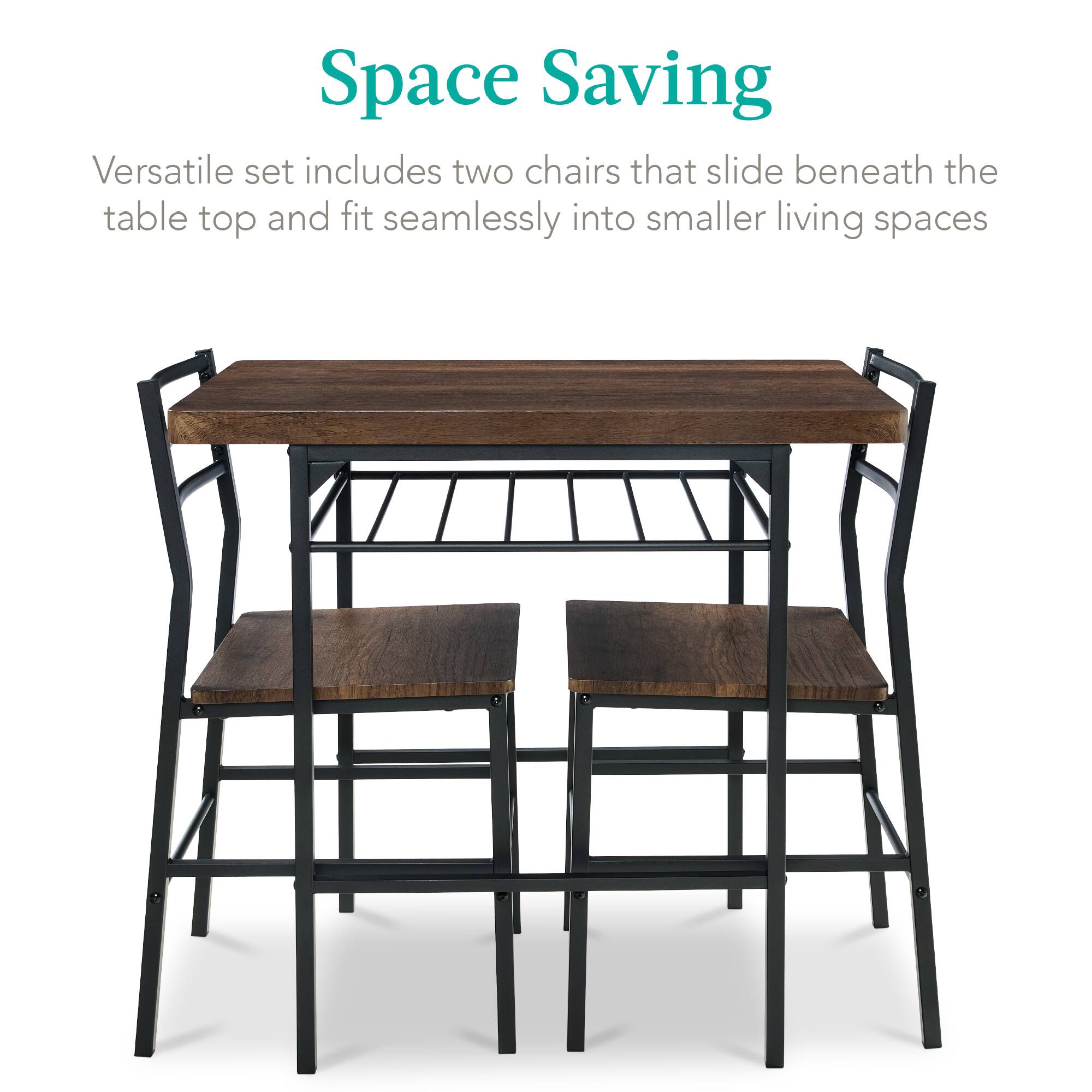Space Saving

Versatile set includes two chairs that slide beneath the table top and fit seamlessly into smaller living spaces.
