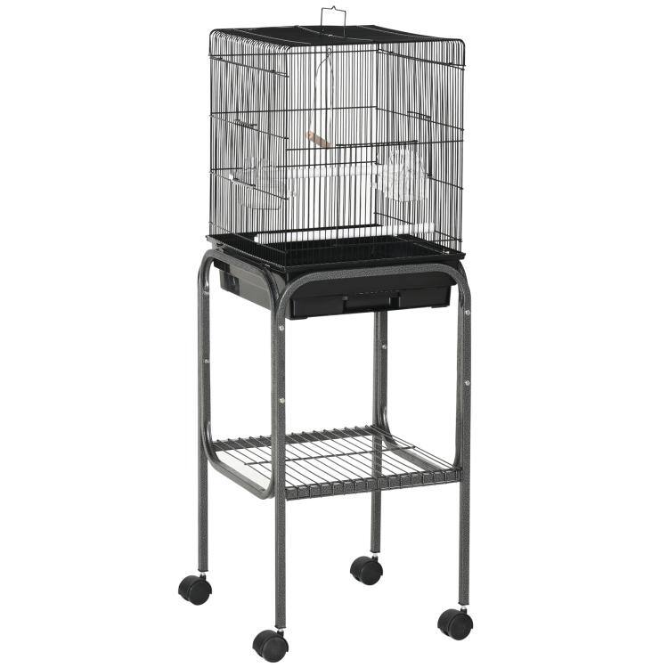 Alt View 10. PULUZ - 45-inch Metal Indoor Bird Cage, Parrot Cage, Bird Aviary with Detachable Rolling Stand, Storage Basket, and Accessories.
