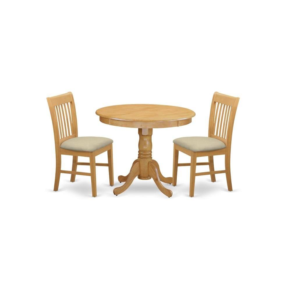 Angle. FurniFact - Solid Wood Round Kitchen Table & Chairs 3-Piece - Oak.