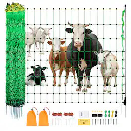 VEVOR - Electric Fence Netting, 50" H x 164' L, Livestock Net Fencing with Posts & Stakes, Portable Mesh Nets for Goats, Sheep - Green + Yellow + Black