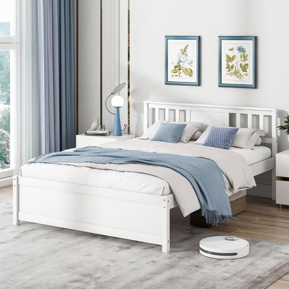 Alt View 5. Kadyn - Platform Bed Frame Bedroom Bed FrameWooden Platform Bed with Headboard and Wood Slat Support WhiteFull Size - White-Full.