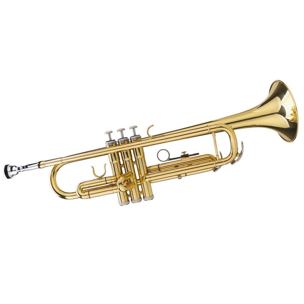 Angle. Winado - New Beginner Gold Lacquer Brass Bb Trumpet W/ Case for Student School Band.