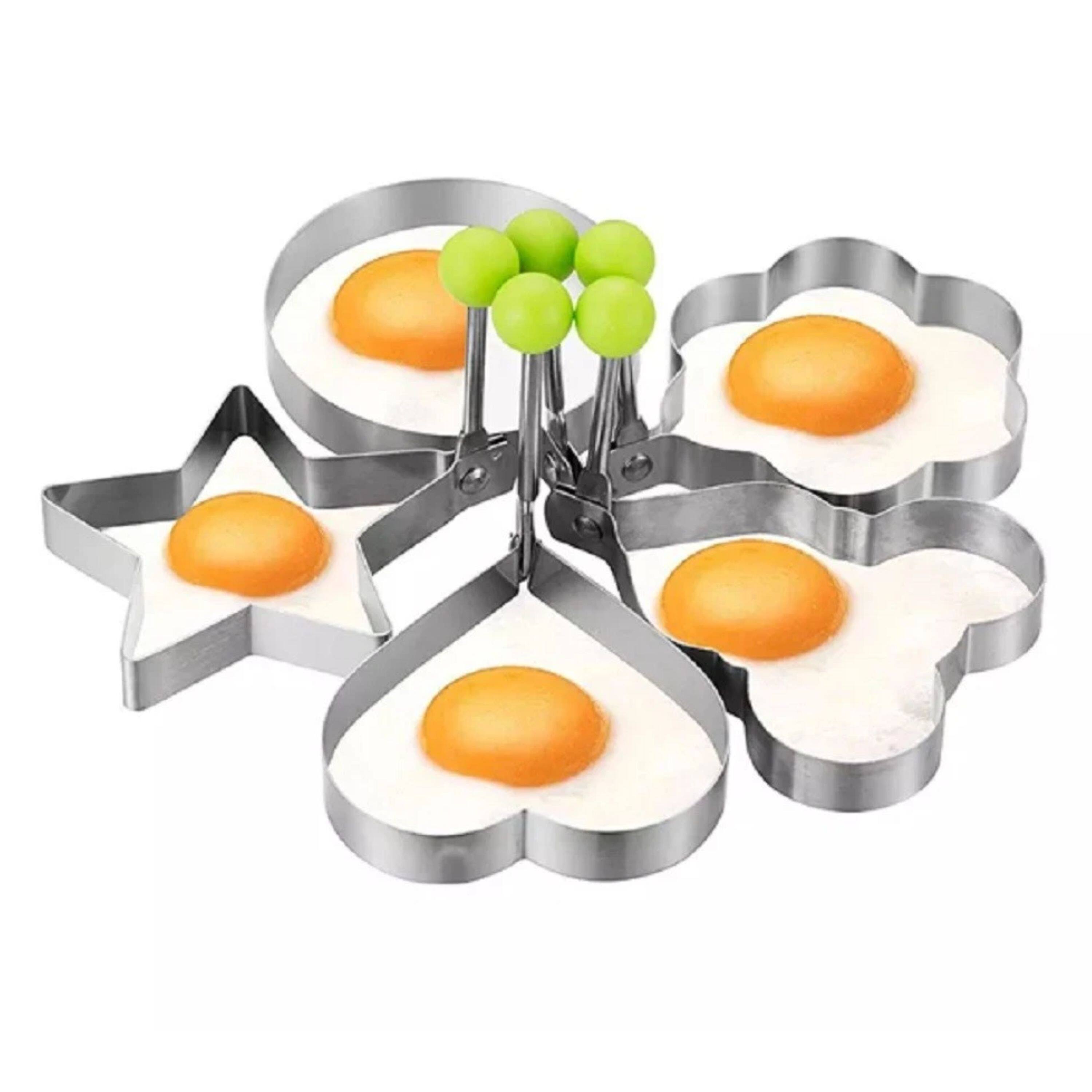 Angle. Kitcheniva - Stainless Steel Egg & Pancake Rings Mold Tool Set 5 Pcs - Silver.