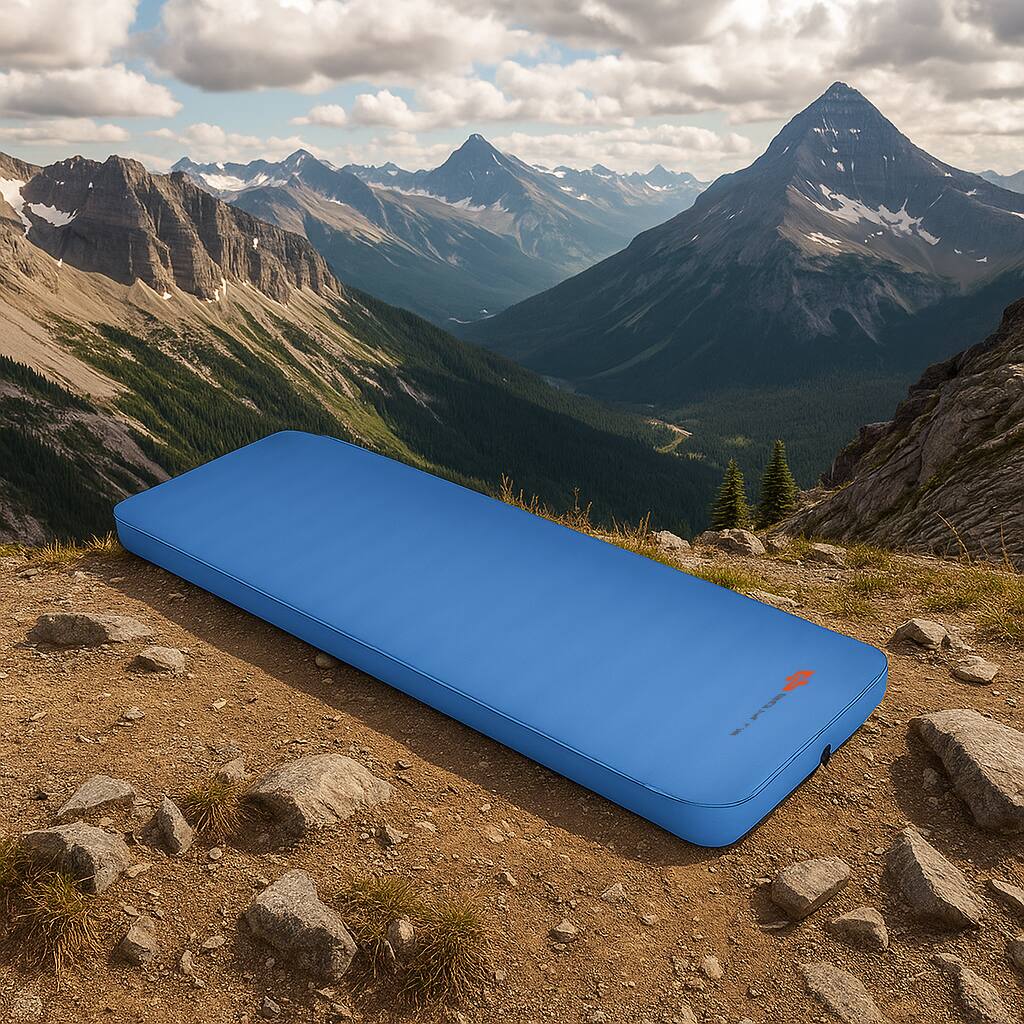 Front. BreeBe - Self-Inflating Foldable Camping Pad with Storage Bag - Blue.
