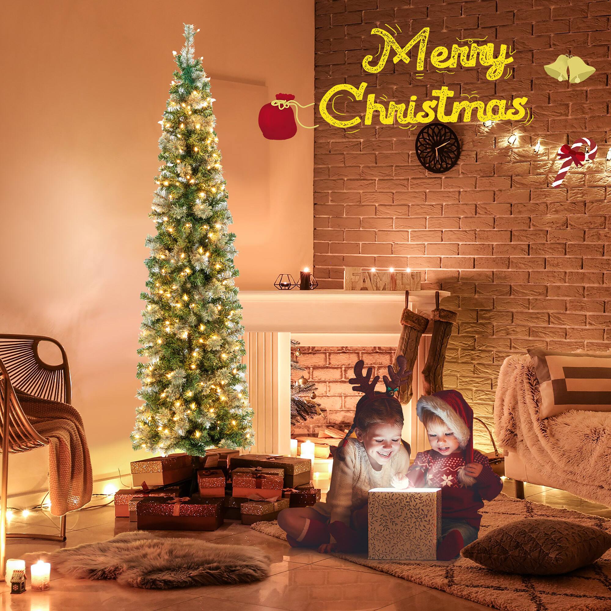 Gymax - 7FT Pre-lit PVC Half Christmas Tree Pine Needle Lamp Tree w/ Branch Tips & Lights - Green